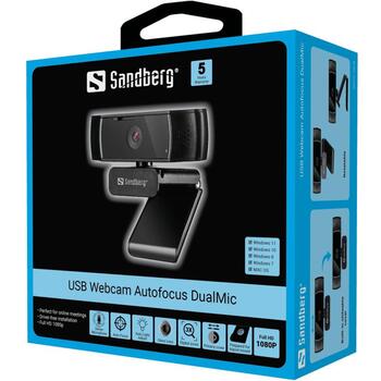 Sandberg USB веб-камера 134-38, 2.07 МП, 1920 x 1080 пикселей, 30 кадров/с, 70°, 70°, 360° поворот, USB 2.0 (134-38)