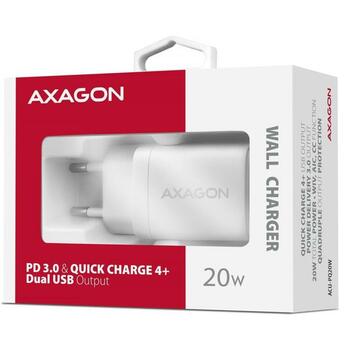 Axagon Зарядное устройство ACU-PQ20W 20W, Входное напряжение 100-240V, 2 USB порта, Быстрая зарядка, Защита от перегрузки (ACU-PQ20W)