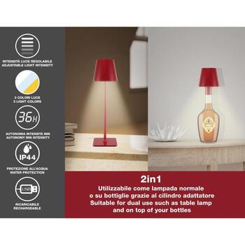 Beper P201UTP114 galda lampa, 5V, 1.5W, 110lm, 3000-6000K, IP44, LED, skārienslēdzis, USB, sarkana (P201UTP114)