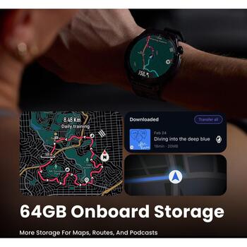 Amazfit умные часы Balance 3 W2677GL4N, 1,5-дюймовый AMOLED, 480x480 пикселей, 64 ГБ, 658 мАч, 21 день, 10 ATM, титан, черный (W2677GL4N)