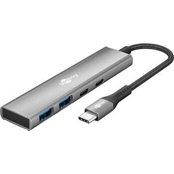 Goobay USB centrmezgls, 76563, 2 x USB 3.2 + 2 x USB-C 3.2, 5 Gbit/s, alumīnija/plastmasas korpuss, plāns dizains (76563)