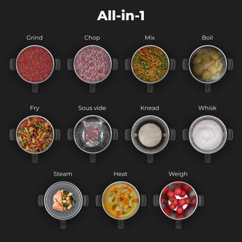Smart Cooking Robot CR1S: bowl 3.5 L, 8 automatic program, 12 speeds, 1000 W (Heating Power), 600 W (Motor Power), Temperature range: 37-130°C, Built-in Kitchen Scale (ACR0001S)