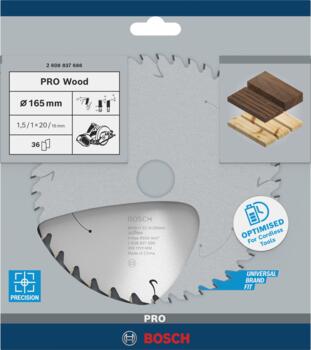 Standard for Wood 165x20/16x1.5/1.0x36T, Rokas ripzāģiem PRO WOOD CORDLESS RIPZĀĢA ASMENS, 2608837686, BOSCH (2608837686)