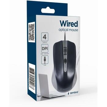 Gembird USB datorpele MUS-4B-01-GB, 1200 DPI, 4 pogas, optiskā, strāvas kabelis, kompakta, Plug & Play (MUS-4B-01-GB)
