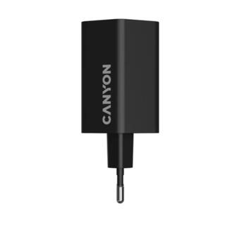 Kompakts sienas lādētājs ar GaN tehnoloģiju 65 W kopējo jaudu 2×PD un 1×QC ātrās uzlādes portiem HEXAGON 65 GaN 65W EU Melns CND-CHAHEX65B CANYON (CND-CHAHEX65B)