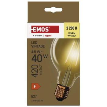 Emos LED лампа Vintage G95 Z52032, 4,5 Вт, 420 лм, 230 В, 25 000 ч, теплый белый, E27, 2 200 K, 320°, 4 COB, F, 80 (Z52032)