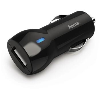 Hama Автомобильное зарядное устройство 00183259, 12 W, 2.4 A, USB, черный цвет, LED индикатор (00183259)