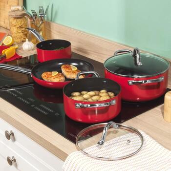 Russell Hobbs Riviera 4-х предметный набор сковород RH03821, красный/черный, алюминий, 4 шт., совместим со всеми плитами (RH03821)