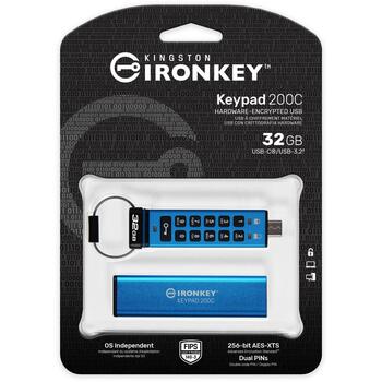 Kingston IronKey Keypad 200C USB флеш-накопитель IKKP200C/32GB, 32GB, USB-C, 145MB/s чтение, 115MB/s запись, 256-бит AES-XTS (IKKP200C/32GB)