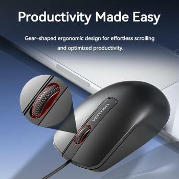 Vention USB оптическая мышь KTABG, 1200DPI, 3 кнопки, 1.5м кабель, универсальная, черная (KTABG)