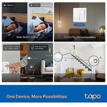 TP-Link viedais komutācijas modulis Tapo S112, 2400 MHz, 7 kanāli, AC, 150 W, 50/60 Hz, balts, Bluetooth, SmartThings (Tapo S112)