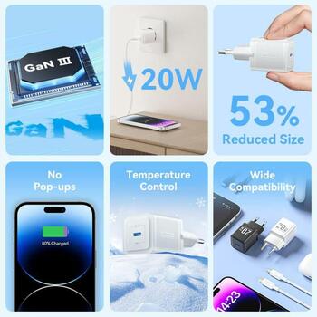 Vention lādētājs MODELIS TZ-FEPW0-EU-02, 20W, 100-240V, 12V, 3A, 1xUSB-C, ātrā uzlāde, pārkaršanas aizsardzība (TZ-FEPW0-EU-02)