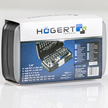 Hogert набор бит для отвертки HT1R460, 33 шт., HEX 3-6mm, PH1-3, PZ1-3, T10-40, 52 зуба, пластиковый ящик (HT1R460)