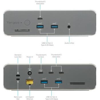 Targus DOCK230EUZ dokstacija, Thunderbolt 5, 3x 8K, 140W EPR, 80 Gbps, 2.5G Ethernet, 4x USB 3.2, sudraba (DOCK230EUZ)