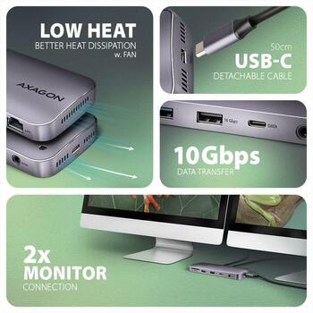 Axagon док-станция HMC-12GM2, USB 10Gbps, 3x USB-A, USB-C, HDMI, DP, RJ-45, M.2, SD/mSD, аудио, PD 100W (HMC-12GM2)
