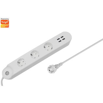Denver Умная сетевой фильтр 118141100020, AC230V 16A, 3 розетки, 4 USB, 2,4 GHz Wi-Fi, голосовое управление (118141100020)