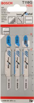 3 figūrzāģa asmeņi T 118 G, Figūrzāģiem FIGŪRZĀĢA ASMENS T 118 G BASIC FOR METAL, 2608631674, BOSCH (2608631674)