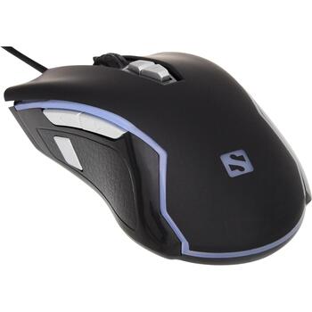 Sandberg Xterminator pele 640-08, 10000 DPI, USB Type-A, 1,8 m, melna, tirkīza, spiedpogas, LED indikatori (640-08)
