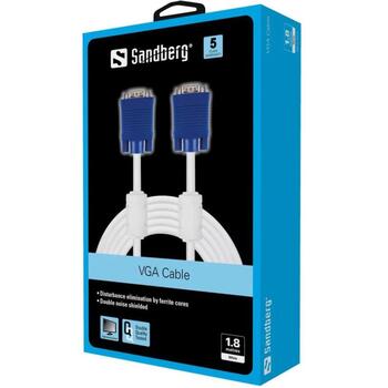Sandberg монитор 501-61, 1,8 м, VGA (D-Sub), мужской, белый, прямой (501-61)