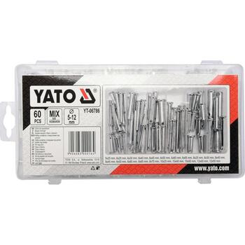 Yato Cilindriska tapa ar galvu komplekts YT-06786, 60 gab, 5-12 mm, oglekļa tērauds, ar galvu un caurumu, sortētājs (YT-06786)