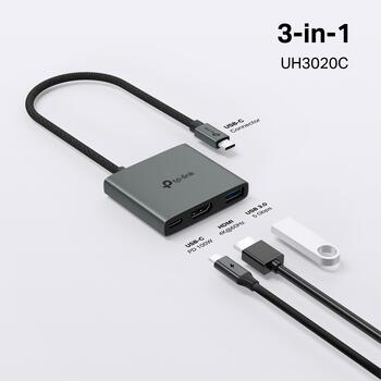 TP-Link UH3020C USB-C хаб, 3 порта, HDMI 4K@60Hz, PD 100W, USB-A 5Gbps, алюминиевый корпус (UH3020C)