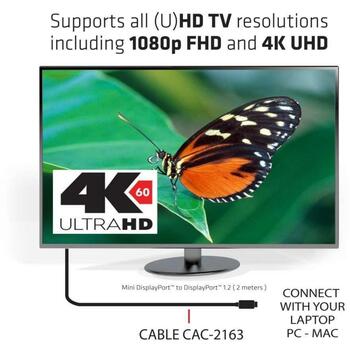 Club3D кабель DisplayPort CAC-2163 Mini DP на DP 2м 21.6 Гбит/с 4K 60Hz, прямой разъем, 1 шт (CAC-2163)