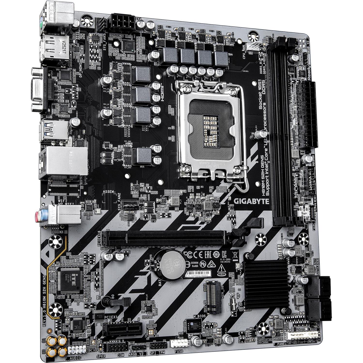 Gigabyte H810M S2H GEN5, материнская плата, LGA1851, 4 x SATA-600, 1 x M.2, DDR5, Gigabit Ethernet, HD Audio (H810M S2H GEN5)