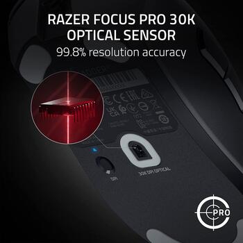 Razer DeathAdder V3 RZ01-04640100-R3M1 datorpele, 30000 dpi, USB-A, 6 pogas, optiskais sensors, 70 G, 750 ips, melna (RZ01-04640100-R3M1)