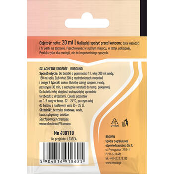 Browin Vīna raugs 400110, 20ml, 25L, šķidrs, sarkanais vīns, baltais vīns (400110)