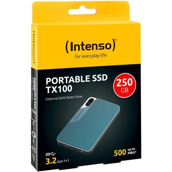 Intenso SSD ārējais 3826440 250GB, USB 3.2 Gen 1, lasīšanas ātrums 500 MB/s, šoks izturīgs, exFAT (3826440)