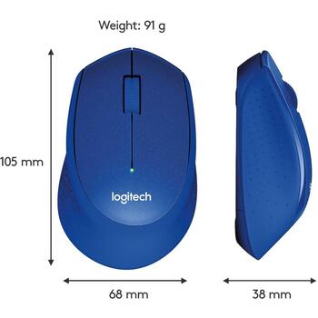 Logitech USB оптическая мышь M330 SILENT PLUS 910-004910, 1000 DPI, 10м беспроводная, 3 кнопки, AA батарея, синяя (910-004910)
