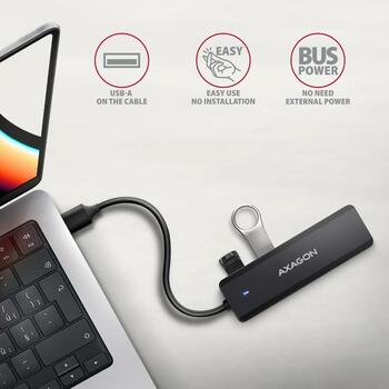 Axagon USB centrmezgls HUE-C1A 4x USB 5Gbps, strāvas kabelis 19 cm, karšu lasītājs, lādētājs 1.5A/5V (HUE-C1A)