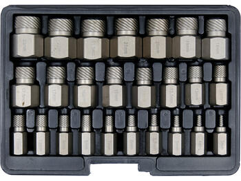 Yato набор экстракторов для винтов YT-06034, 25 шт, 3-23 мм, 50-53 HRC, сталь 50CrV, для удаления поврежденных винтов (YT-06034)