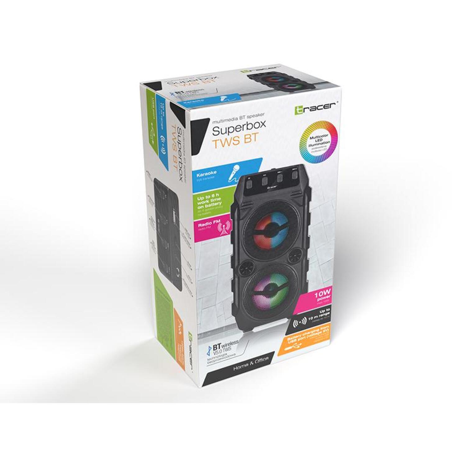 Tracer Superbox беспроводная колонка TRAGLO46612, 10W, Bluetooth 5.0, FM, TWS, 6ч работы от аккумулятора (TRAGLO46612)