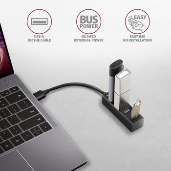 Axagon USB centrmezgls HUE-M1A USB 3.2 4 porti, 20 cm strāvas kabelis, alumīnija korpuss, 1.5A uzlāde (HUE-M1A)