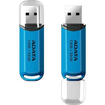 Adata USB флешка AC906-32G-RWB, 32 ГБ, USB Type-A, USB 2.0, крышка, синий, прозрачный (AC906-32G-RWB)