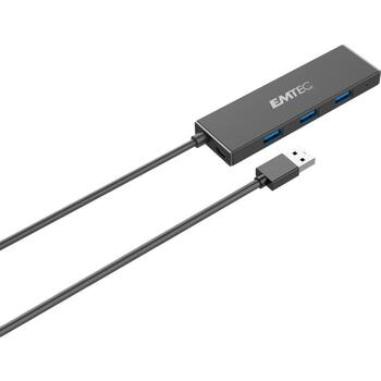 Emtec USB centrmezgls ECHUBT620A, 4 porti, USB 3.1 Gen1, MicroUSB, kompakts dizains (ECHUBT620A)