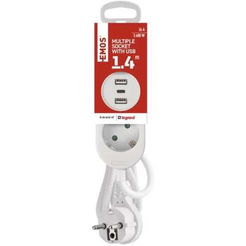 Emos Удлинитель P02214E, 1,4 м, 2 розетки, 2×USB-A, 1×USB-C, 3680 Вт, защита от детей (P02214E)