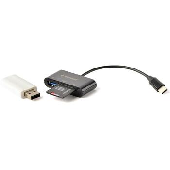 Gembird Читатель карт памяти UHB-CR3-02 USB 3.2 Gen 1 Type-C, поддерживает MicroSD/SD/SDHC/SDXC, 1 USB 2.0 порт, черный (UHB-CR3-02)