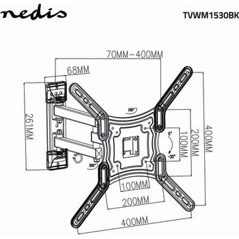 Nedis кронштейн для ТВ TVWM1530BK, 23-55 дюймов, VESA 100x100-400x400, 30кг, 20°, 180°, 400мм (TVWM1530BK)