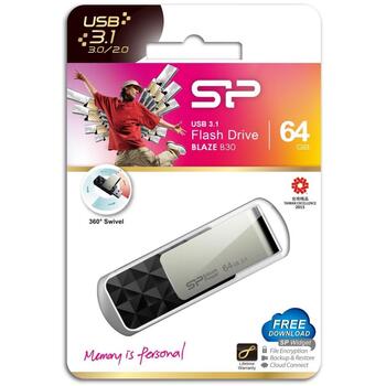 Silicon Power Blaze B30 USB флеш-накопитель SP064GBUF3B30V1K, 64 ГБ, USB 3.0, черный, 256-bit AES, 0-70 °C (SP064GBUF3B30V1K)
