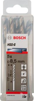 HSS-G urbji metālam 8,5mm, 5gab., Urbjmašīnām/skrūvgriežiem PRO METAL HSS-G STANDARTA SPIRĀLVEIDA URBJA GARUMS, 2608595073, BOSCH (2608595073)