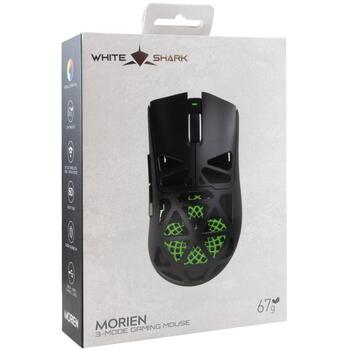 White Shark MORIEN WGM-5025 MORIEN-B, игровая мышь, 6 кнопок, 6200-12000 DPI, 1000 Гц, BT/2.4 ГГц/провод, 400 мАч, RGB, 67 г (MORIEN-B)