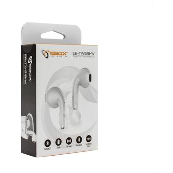 Sbox Беспроводные наушники EB-TWS18-W, 20-20000 Гц, 32 Ω, 93 дБ, 4 ч, 10 м, 13 мм драйвер, встроенный микрофон (EB-TWS18-W)