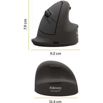 Fellowes Breyta Plus+ 100143582, vertikālā bezvadu pele, 2400 DPI, Bluetooth + USB Type-C, labročiem, ergonomiska, klusa (100143582)