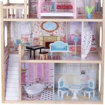 Gerardo's Toys koka leļļu māja Emily GT61241, 123.5x84x38 cm, LED apgaismojums, 11 aksesuāri (GT61241)