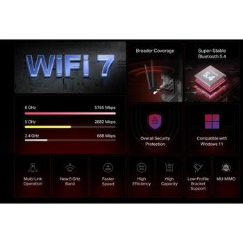 Mercusys BE9300 WiFi 7 Bluetooth 5.4 PCIe адаптер MA47BE, 5765 Mbps, 2.4 GHz, 5 GHz, 6 GHz, PCI Express, WPA3-SAE (MA47BE)