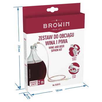 Browin Сифонная трубка для вина с ручкой и зажимом 353015, 200см, 1.2см, 1.1см, 0.122кг, гибкий ПВХ, контакт с алкоголем (353015)