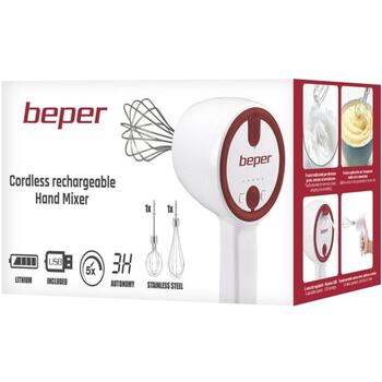 Beper Ручной миксер P102SBA007, 20W, 0.43kg, 185mm, 5 скоростей, беспроводной, 2 венчика в комплекте (P102SBA007)