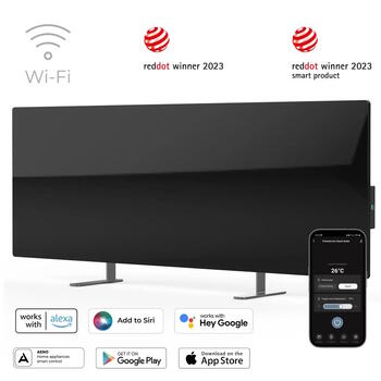 Viedais premium klases infrasarkanais un konvekcijas sildītājs līdz 30m² 700W 11mm rūdīta stikla panelis ar Wi-Fi 110×40×4 cm melns AGH0002S Aeno (AGH0002S)